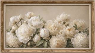 Baby Fawn Peony Calm Floral Frame | 1 Hour 4K OLED TV Art | No Sound