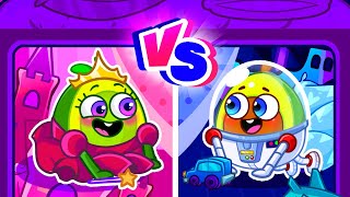 Pink vs Blue Bunk Bed Challenge at Sleepover Party 💙💗 Baby Avocado Funny Cartoons + Nursery Rhymes