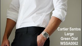 [4K] Cartier Santos de Cartier Green Dial Large Hands-on Review, Wrist shots | Hafiz J Mehmood