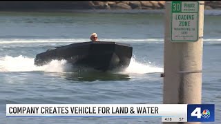 Amphibious vehicle hits the water in Long Beach
