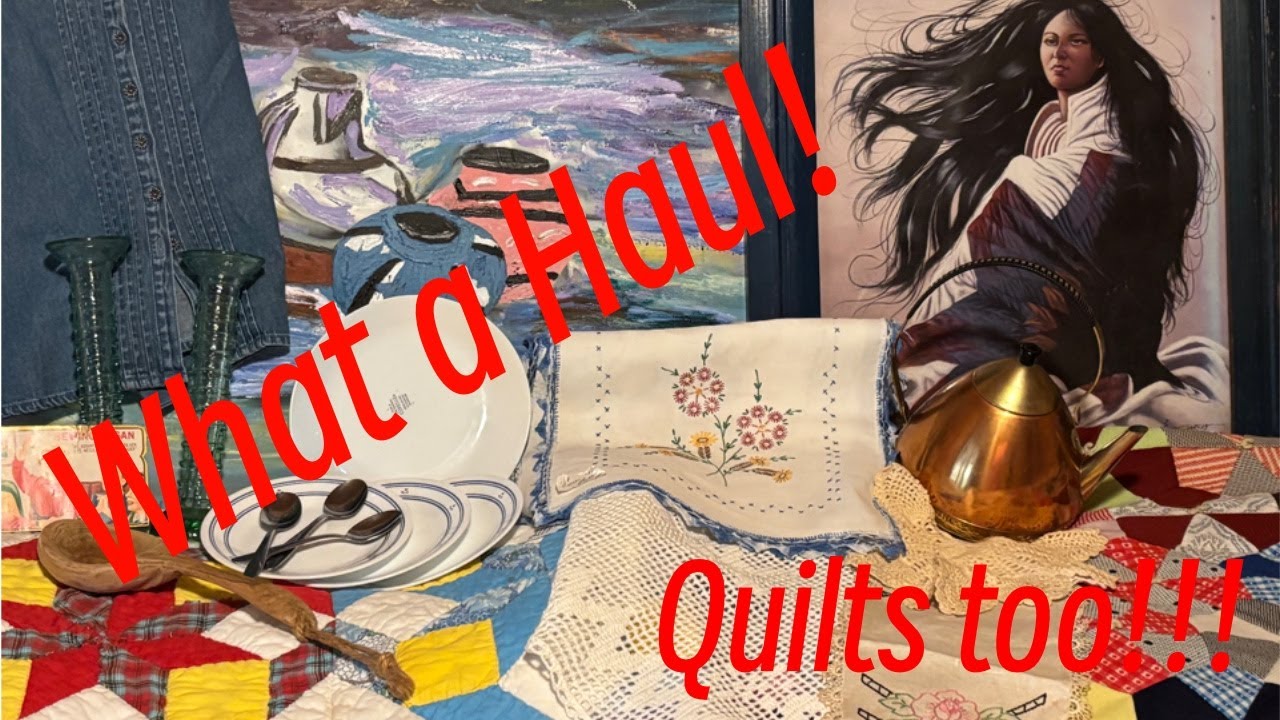 Недавняя покупка из секонд-хенда, включая одеяла и винтажное постельное белье