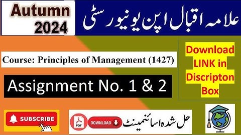 ⏩ AIOU Code 1427 Solved Assignment No.1 & 2 Autumn 2024 |Subject: Principles of Management |BACHELOR
