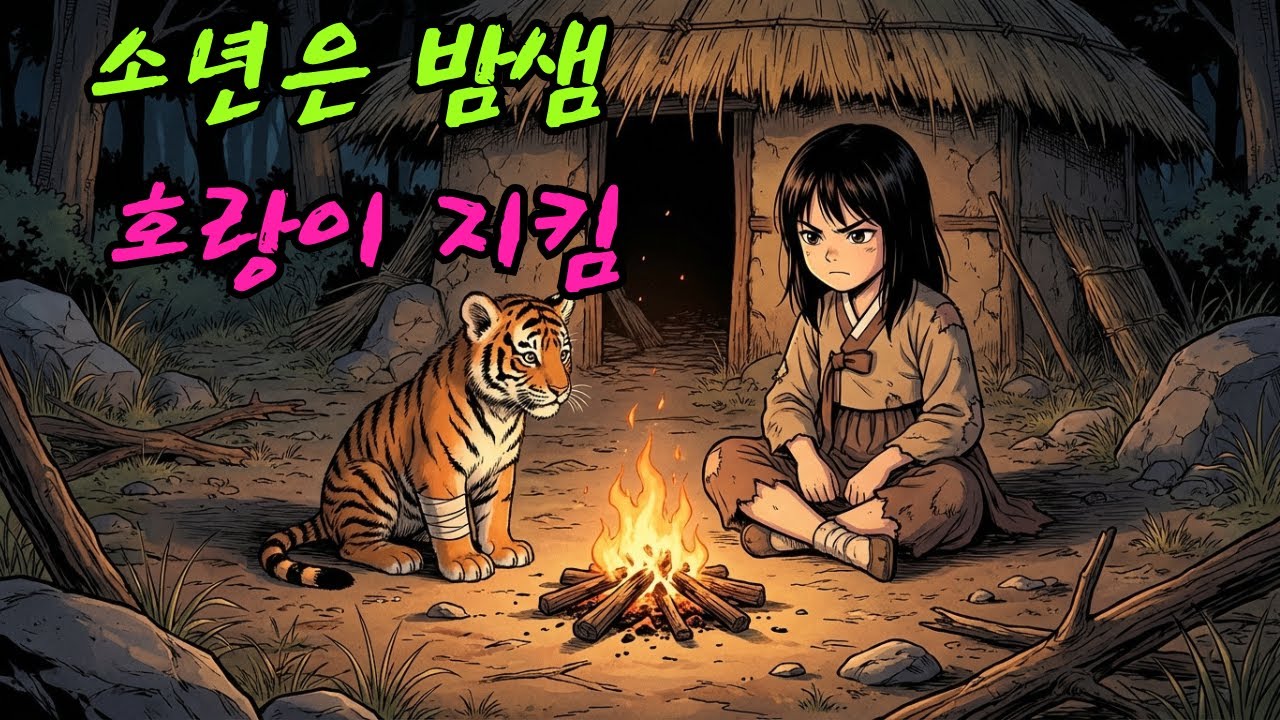 불쌍한 소년은 호랑이 새끼를 지키기 위해 허름한 오두막에서 밤새도록 깨어 있었다.|민담 |전설 |설화 |옛날이야기 |오디오북