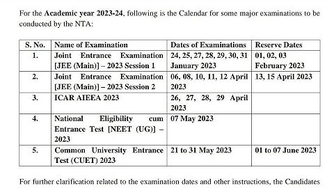 NTA Academic Calendar 2023 NEET ,CUET,ICAR,JEE mains #jee #neet2023 #cuet