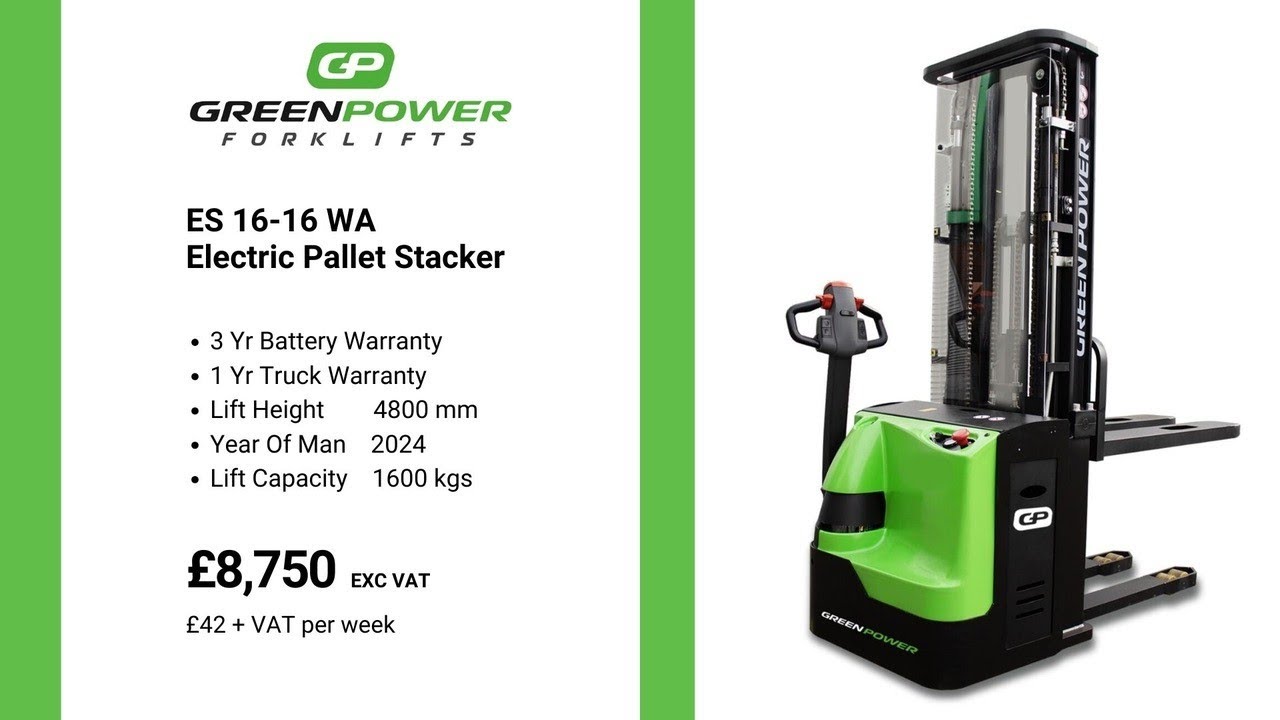 LITHIUM ELECTRIC PALLET STACKER TRUCK GREENPOWER ES16-16WA