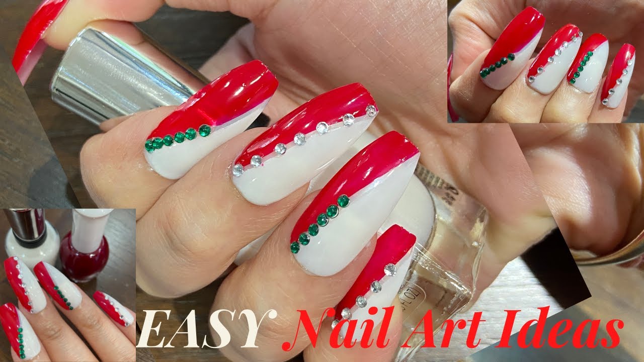 EASY NAIL Paint Ideas Red White Nail Paint at home Nail Design /Art