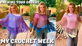 Stash busting crochet vlog, crochet summer ponchos, crochet skirts, packing your Etsy orders 🧶
