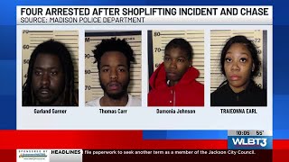 4 arrested for shoplifting from Madison; leading officers on chase