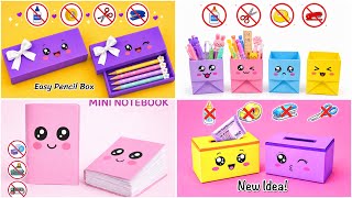 DIY Easy Kawaii PENCIL BOX / NO GLUE origami coin bank, notebook / CUTE school stationery organiser