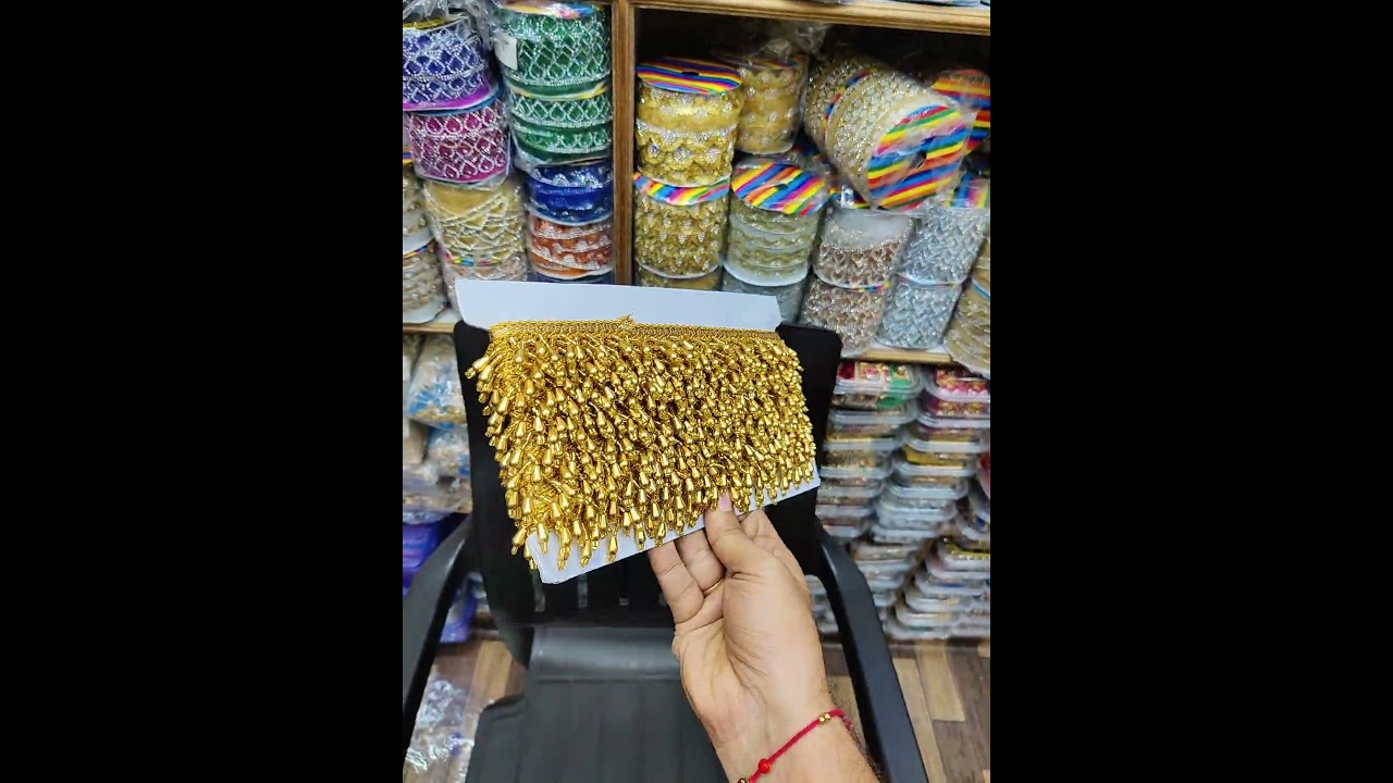 hanging bead laces// bridal duppata laces// gold colour saree lace 
