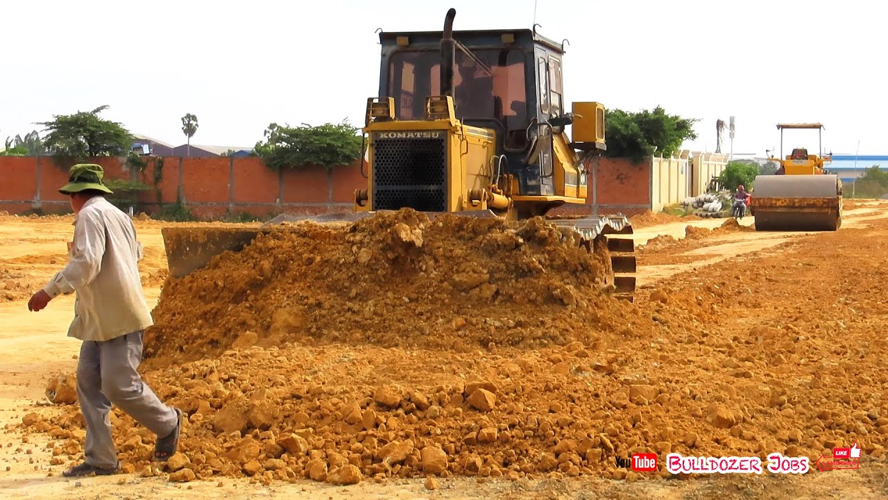 Perfect Road Base Foundation  Process! Skilled Bulldozer Pushing Soil, Dump Truck & Compactor Roller