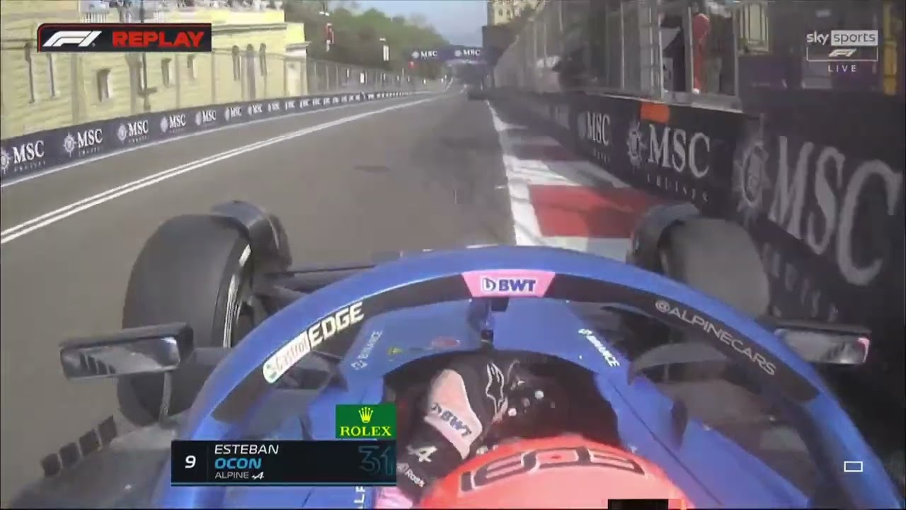 Esteban Ocon near crash at turn 15 Azerbaijan GP 2023