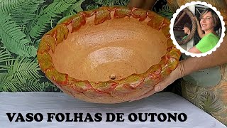 DIY - COMO FAZER UM LINDO VASO DE CIMENTO COM TEXTURAS E FOLHAS DE OUTONO