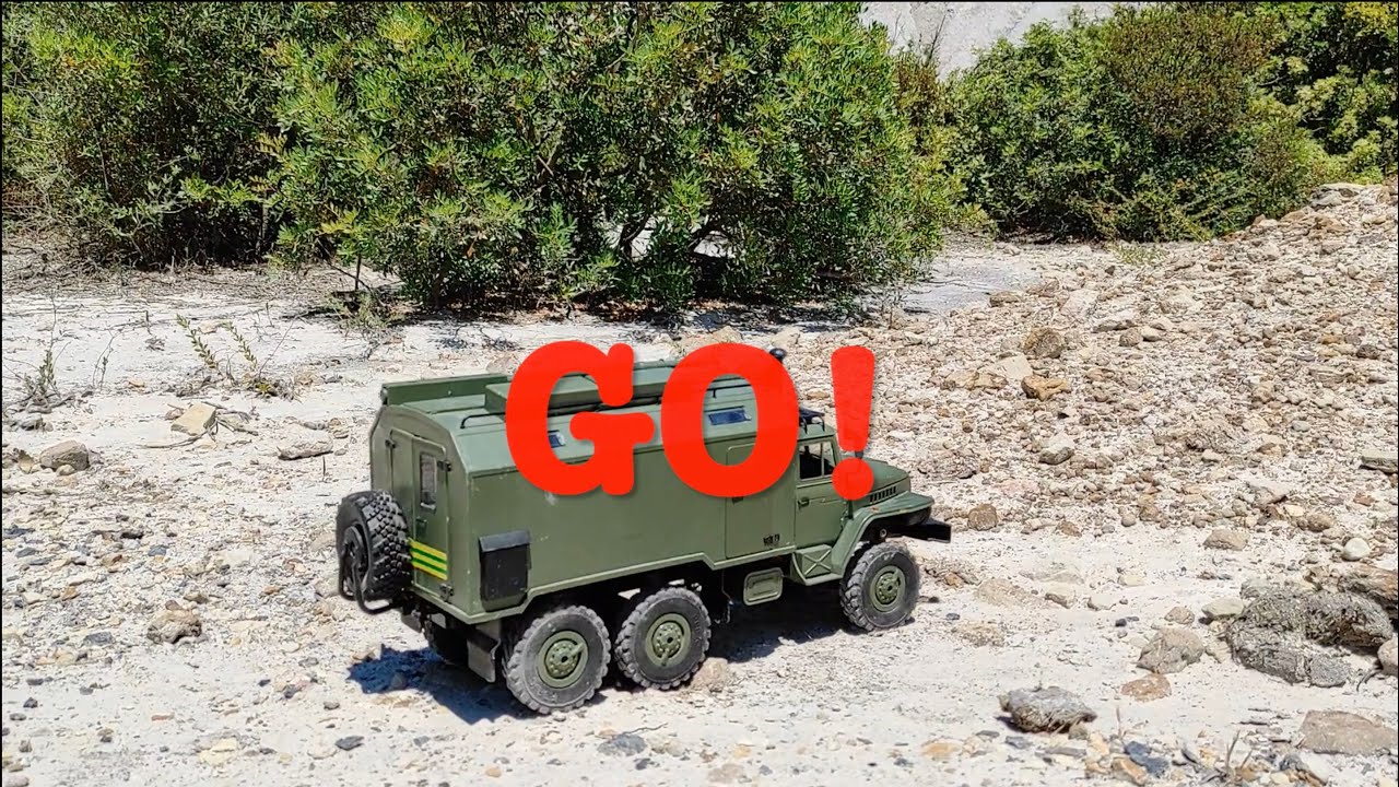 WPL B36 Ural 4320 Running on a dry riverbed RC Russian Military Truck 