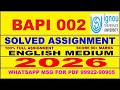 BAPI 002 solved assignment 2026 in English || bapi 002 solved assignment 2026 || ignou bapi002 2026