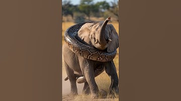 Elephant trying to escape from giant python #animals