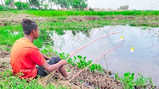 Fishing Video || Traditional boy fishing with hook in canal in beautiful environment | Fish catching