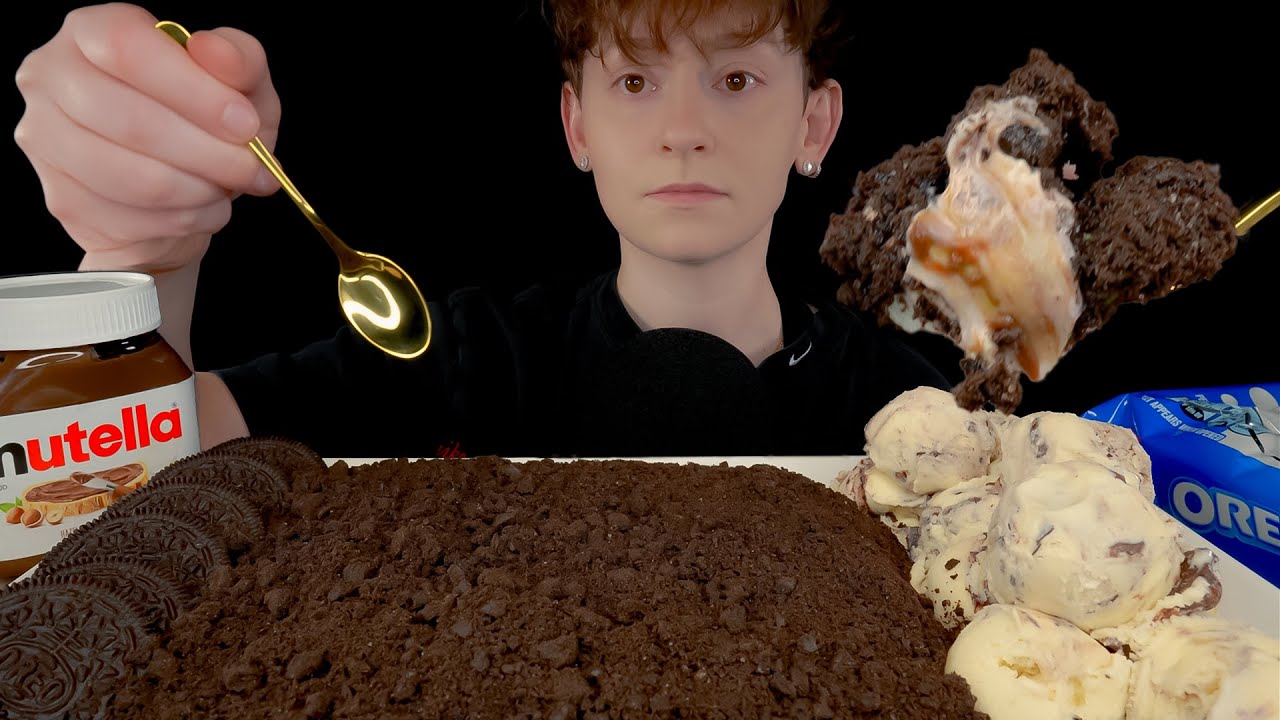 ASMR Nutella Oreo Greek Yogurt & Ice Cream [Mukbang / Eating Sounds]