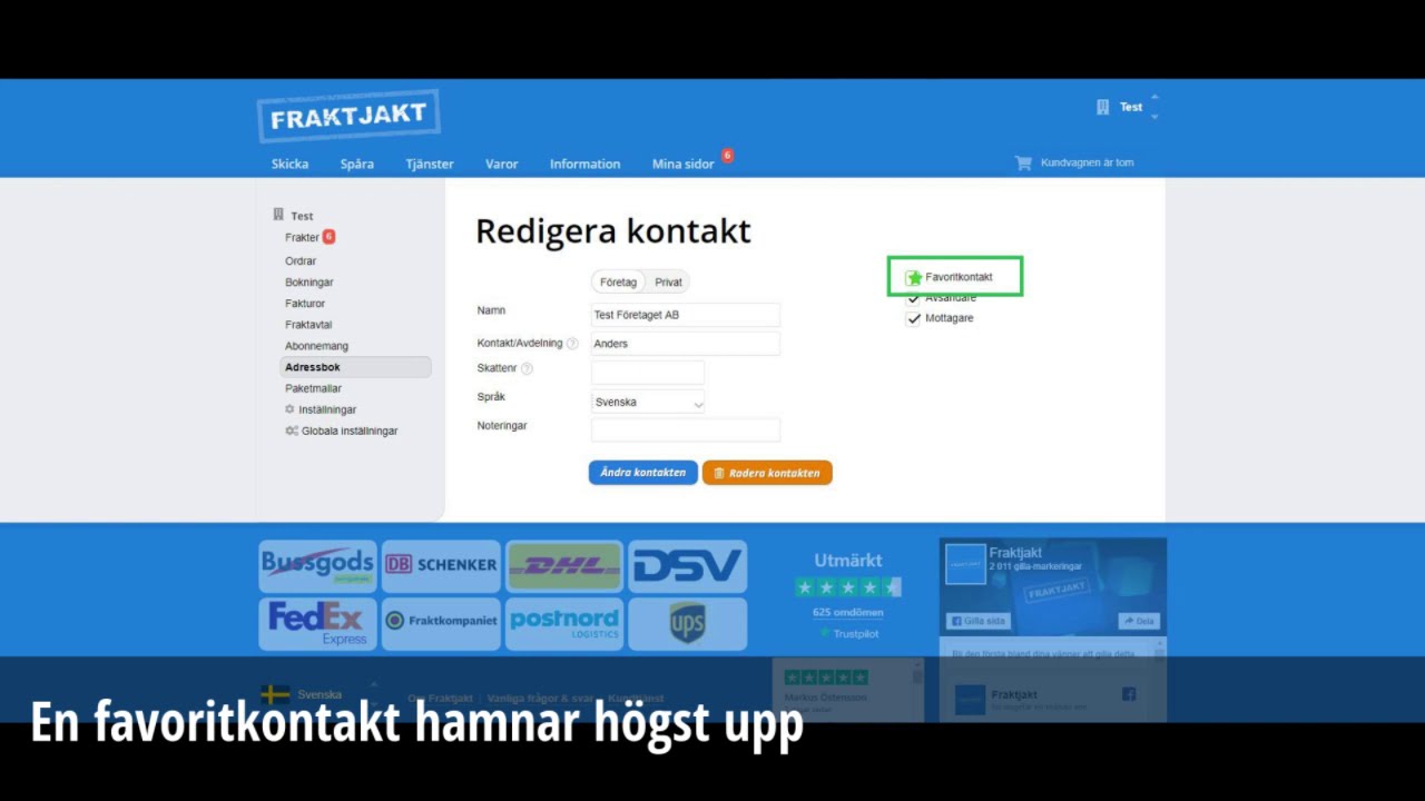 Adressboken i Fraktjakt