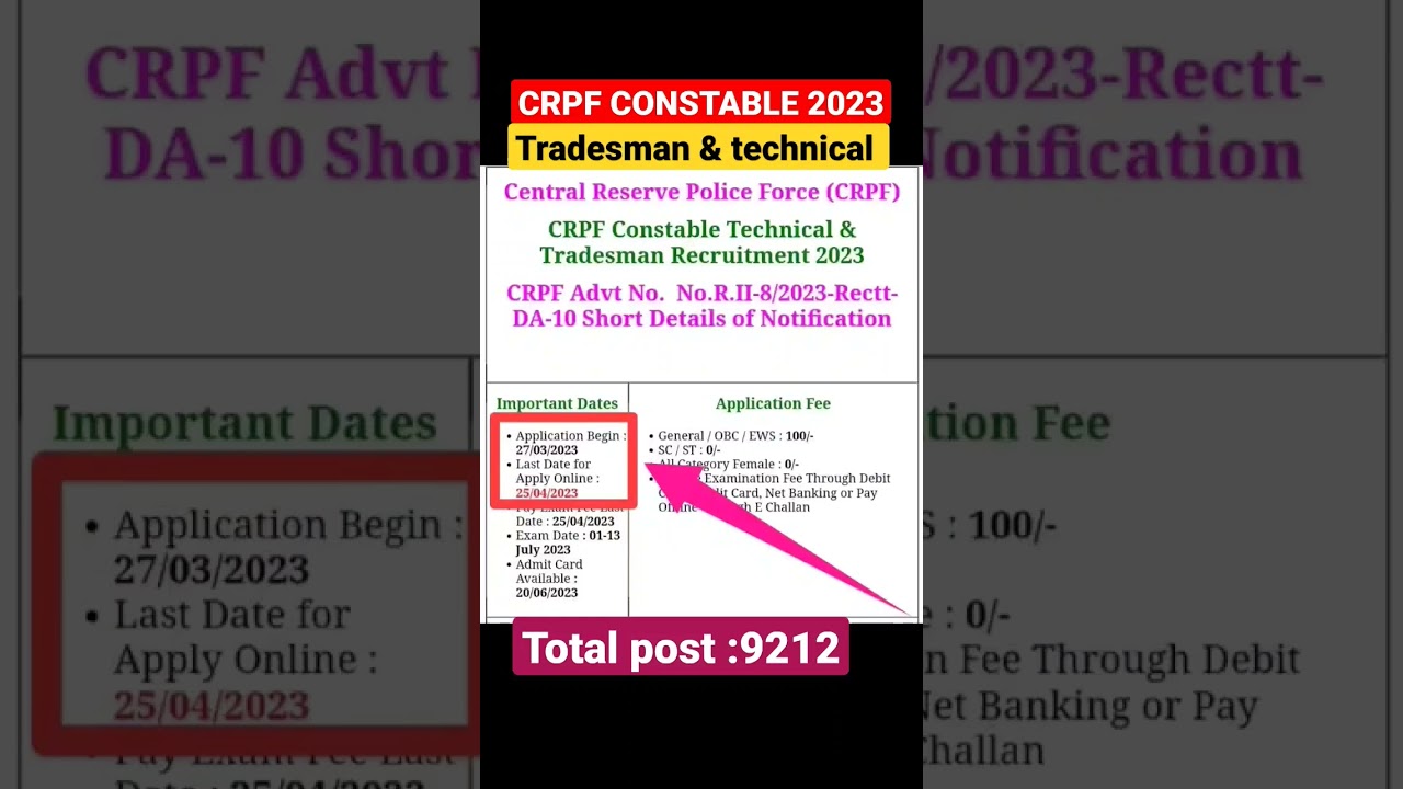 CRPF CONSTABLE TECHNICAL &TRADESMAN RECRUITMENT 2023 