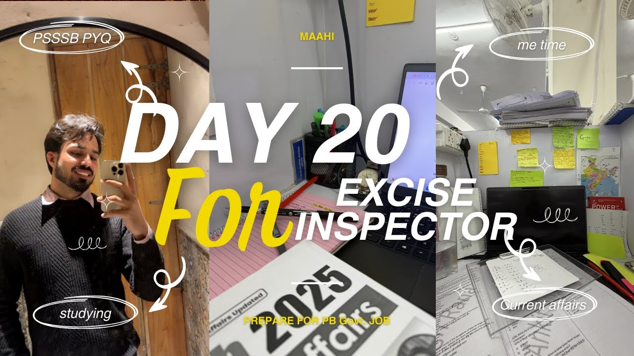 Day 20 PSSSB Excise Inspector PYQ Revision | Previous Year Questions | Punjab Govt Examm Study Vlog