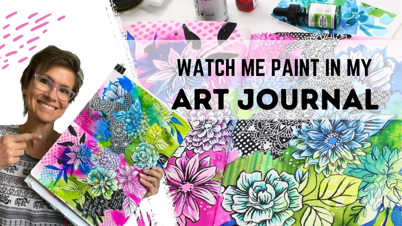 ART JOURNAL with me! 1 HOUR of FUNKY FLORAL art journaling with Makewells.