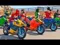 NOVA CORRIDA DE MOTOS COM HOMEM-ARANHA E AMIGOS HERÓIS! SALTOS e QUEDAS ENGRAÇADAS COM MOTOS - GTA V