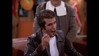 "You'll Never Walk Alone" - the band sings as Fonzie eats liver - Happy Days S4E09 (1976)