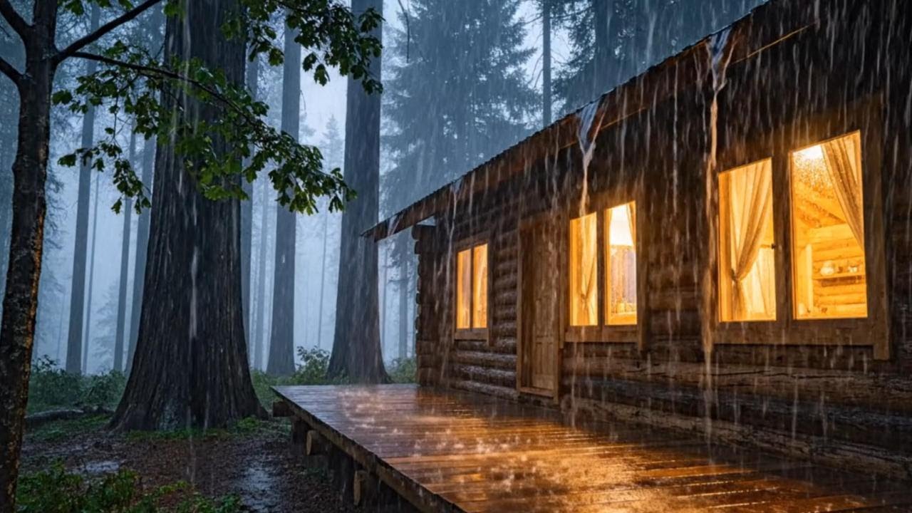 Cozy Forest Cabin in the Rain 🌧 | Calm Night Rain Sounds for Deep Sleep ...