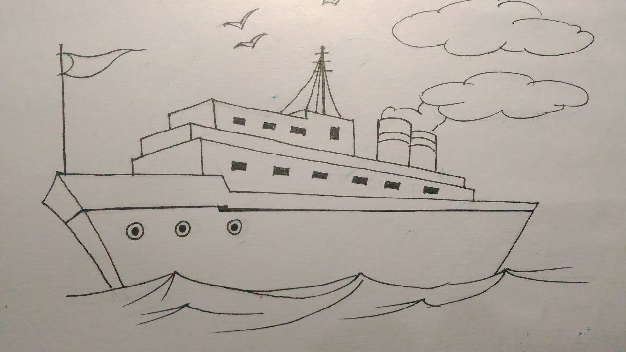 How to draw a ship step by step tutorial for kids YouTube