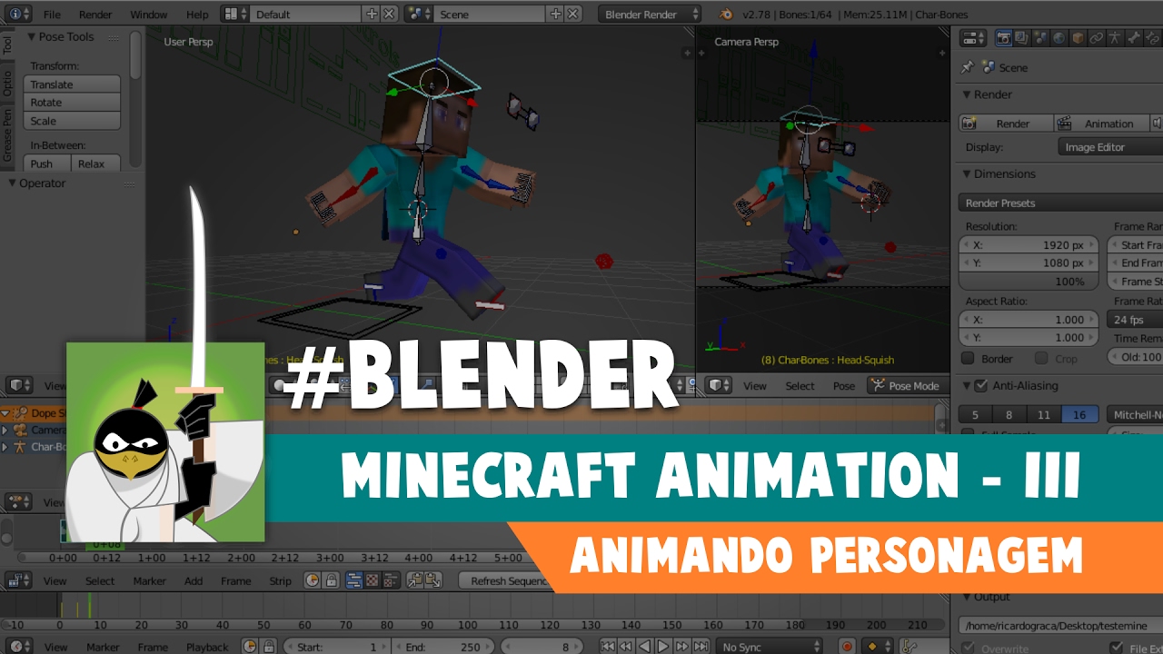 Blender Minecraft Tutorial Part III - Animação de personagem - Character animation