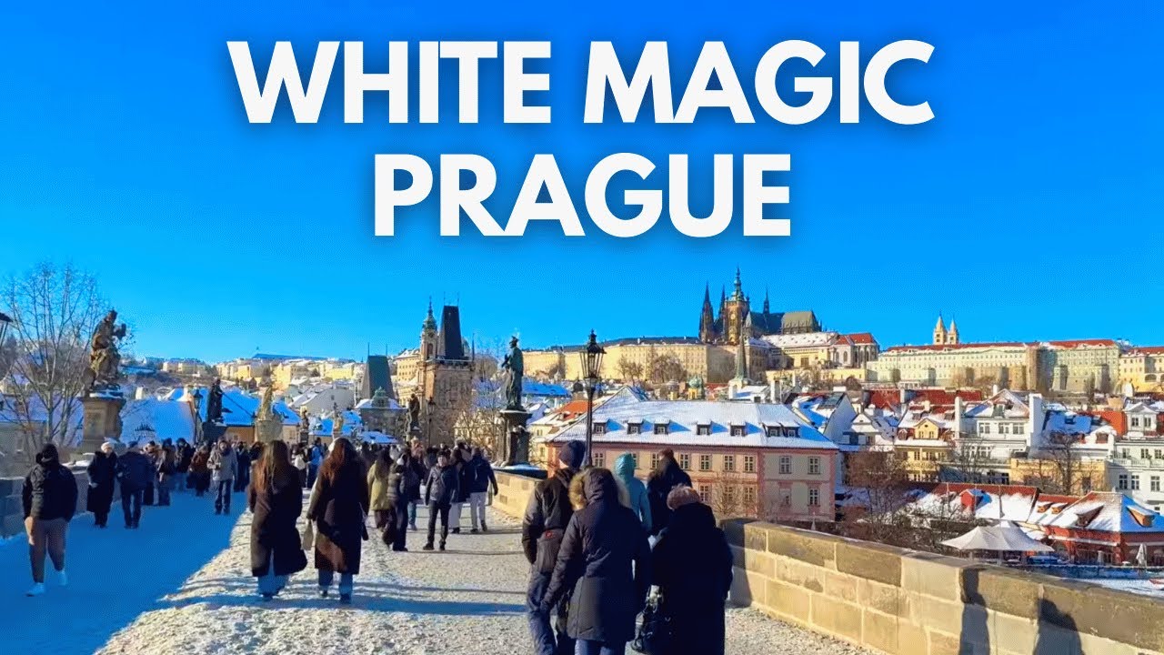 CHARLES BRIDGE, PRAGUE – Snowy Winter Walk Under Clear Blue Sky - 4K HDR 