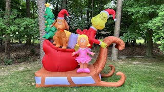 2022 Gemmy Airblown Inflatable Grinch Sled w/ Cindy Lou & Max - Inflation + Review