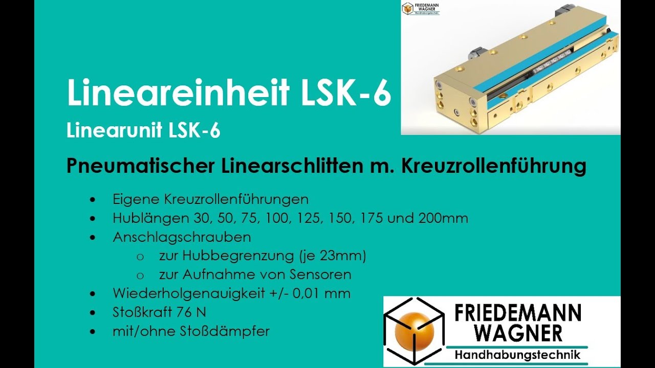 kompakter pneumatischer Linearschlitten LSK-6 - Kreuzrollen-Führung - hohe Aufnahme von Momenten