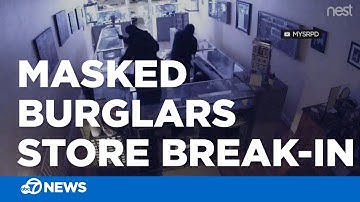 Masked burglars smash jewelry store display cases (surveillance video)