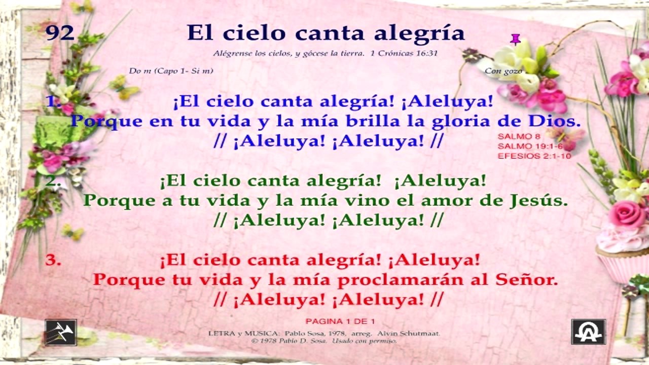 Himno 092 El cielo canta alegría Video, pista y letra YouTube Himno 092 El cielo canta alegría Video, pista y letra YouTube