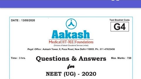 NEET 2020 ANSWER KEY SET G4 WITH SOLUTIONS