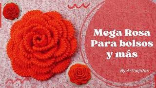 MEGA ROSA para bolsos, monederos y más 🧶tejida a crochet SUPER FÁCIL