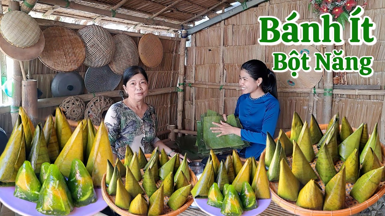 Làm Bánh Ít Bột Năng Lá Dứa Gân Dừa kiểu này ngon giòn dai