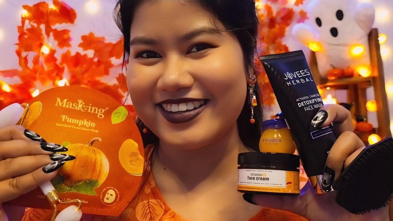 ASMR Spooky-but-Cozy Spa👻🍁 (Layered Sounds, Scalp Massage, Face Massage, Hair Brushing)