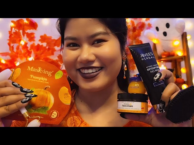 ASMR Spooky-but-Cozy Spa👻🍁 (Layered Sounds, Scalp Massage, Face Massage, Hair Brushing)