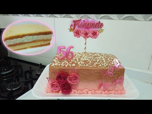 Bolo rosa e dourado  Bolo quadrado, Bolo de aniversário quadrado