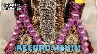 1 Quarter CHALLENGE,$1,000,000.00 BUY IN, HIGH LIMIT COIN PUSHER! (RECORD WIN)