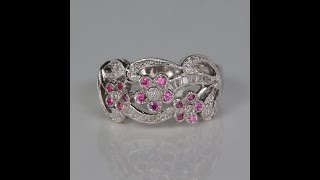 ESTATE - 18K White Gold Pink Sapphire and Diamond Flower Ring .30cts