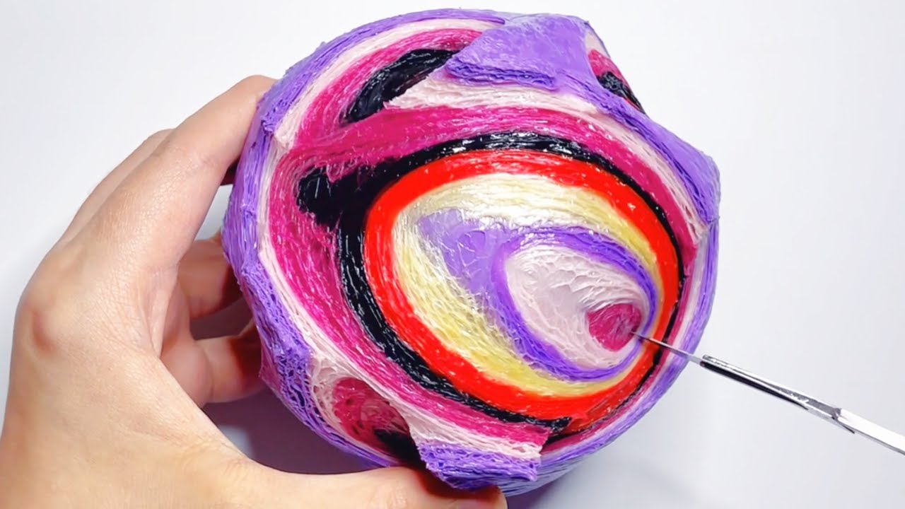 ASMR Tape Ball Cutting, Giant blue eyes cut randomly Relaxing