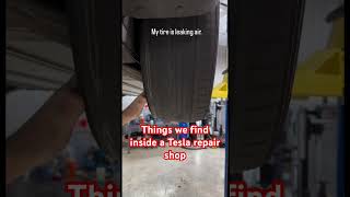 A very creative Tesla tire repair #ev #tesla #shorts #automobile