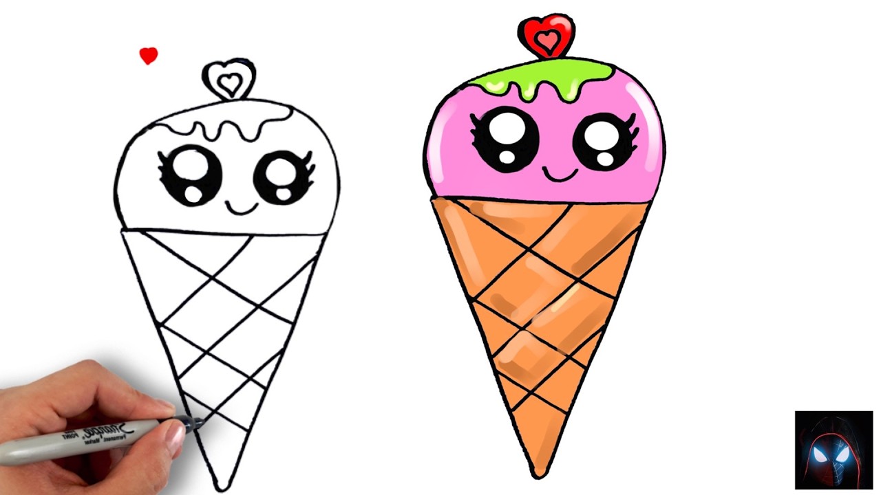 How to Draw a Cute Ice Cream Cone | Easy Step-by-Step Kawaii Drawing Tutorial