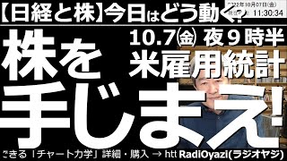 【日経と株－今日はどう動く？】今晩は雇用統計だ！株を手じまえ！　今晩９時半に米雇用統計が出る。数字がよいと金利とドルが上がり、株が下がる反応が出やすくなる。ここは、とりあえず株を手じまい様子見が無難。