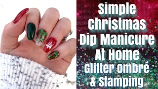 Christmas Dip Manicure At Home | Glitter Ombré |  Maniology Stamping