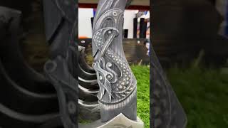 Hand-forged hardened bearded viking axe "Fenrisulfr" with carved handle
